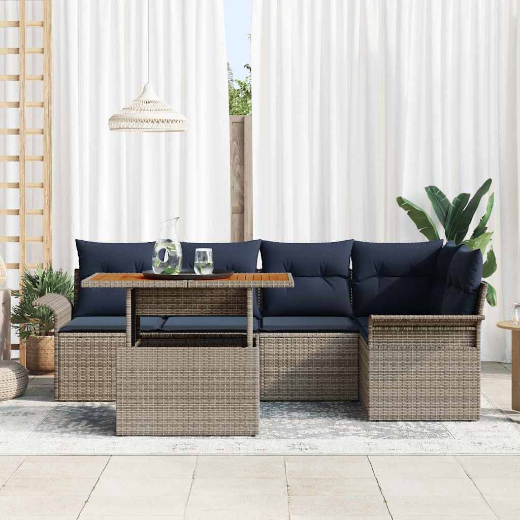 Havesofa Sæt 6 stk. Grå og Marineblå polyrattan