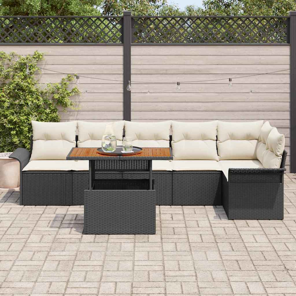 Havesofa Sæt 7 stk. Sort og Cream polyrattan