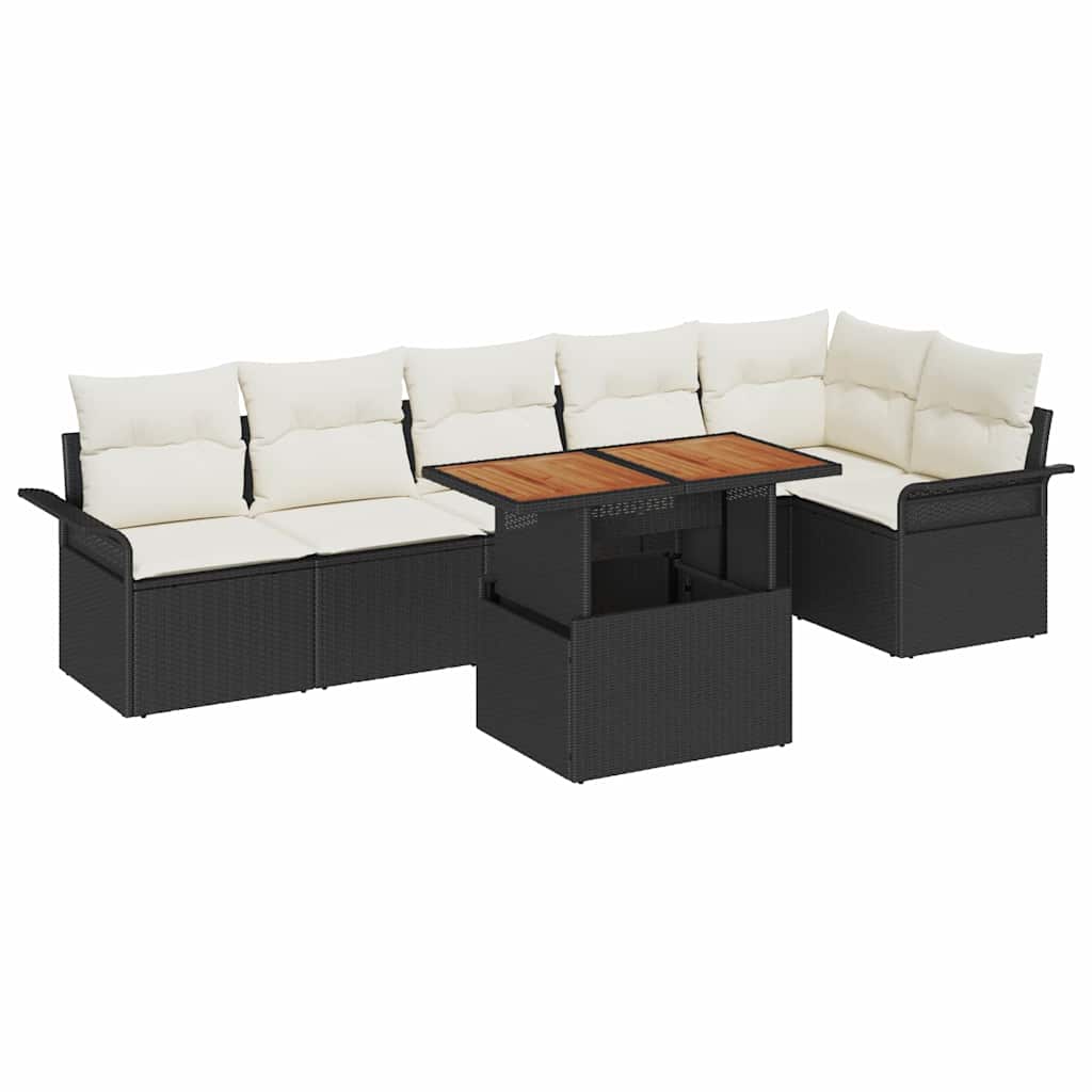 Havesofa Sæt 7 stk. Sort og Cream polyrattan