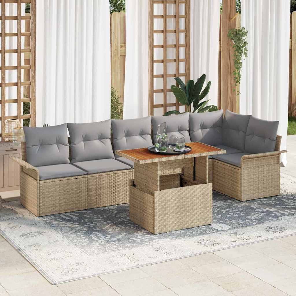Havesofa Sæt 7 stk. Beige og lys grå polyrattan