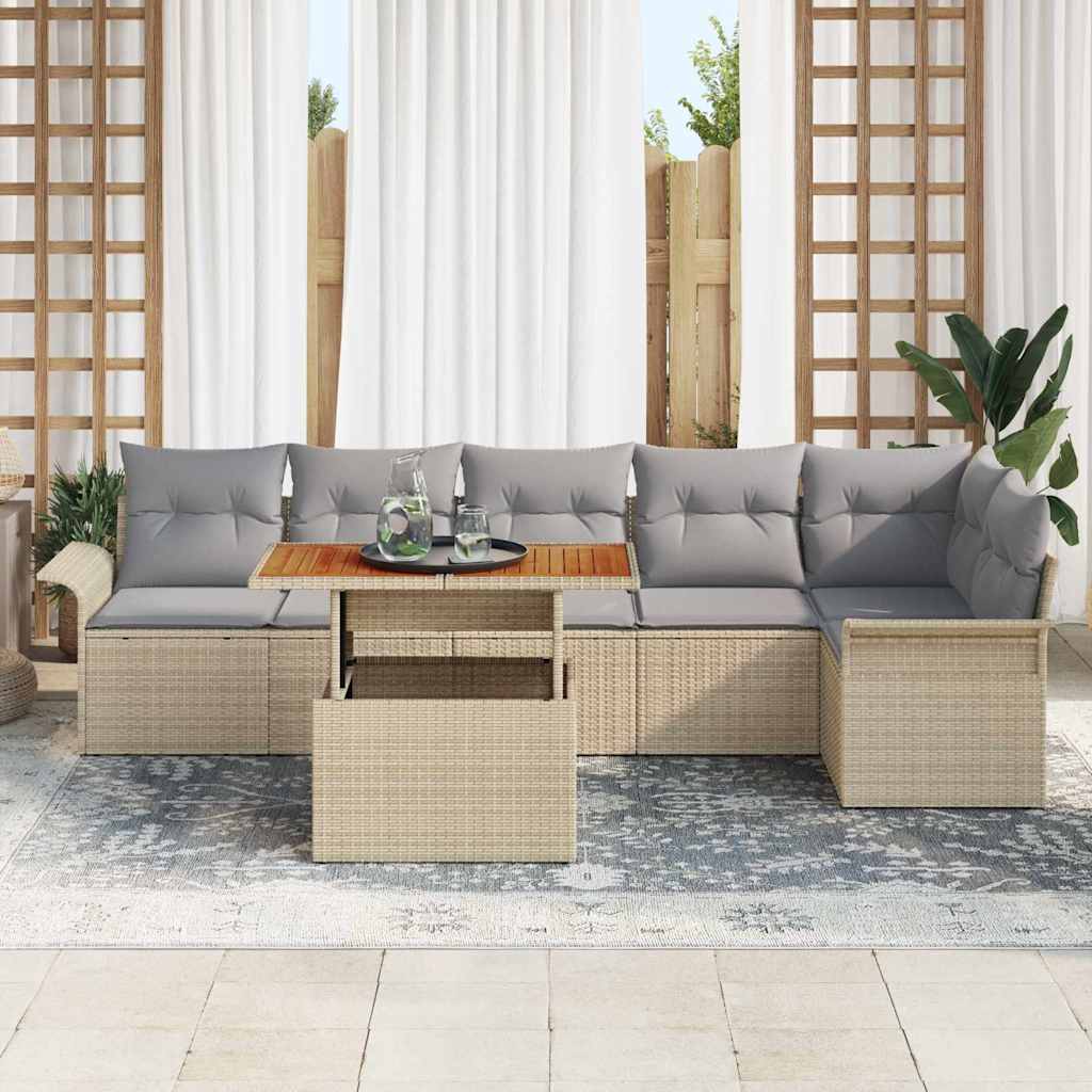 Havesofa Sæt 7 stk. Beige og lys grå polyrattan