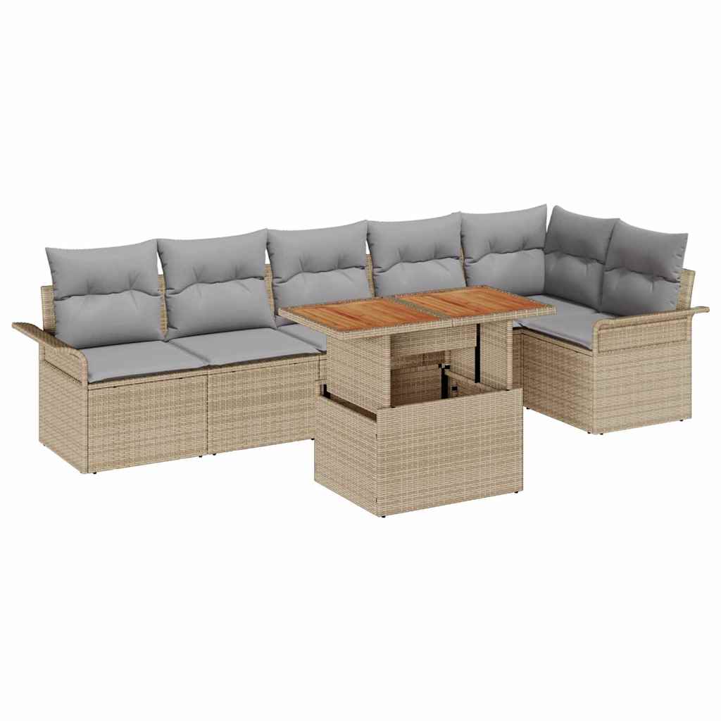 Havesofa Sæt 7 stk. Beige og lys grå polyrattan