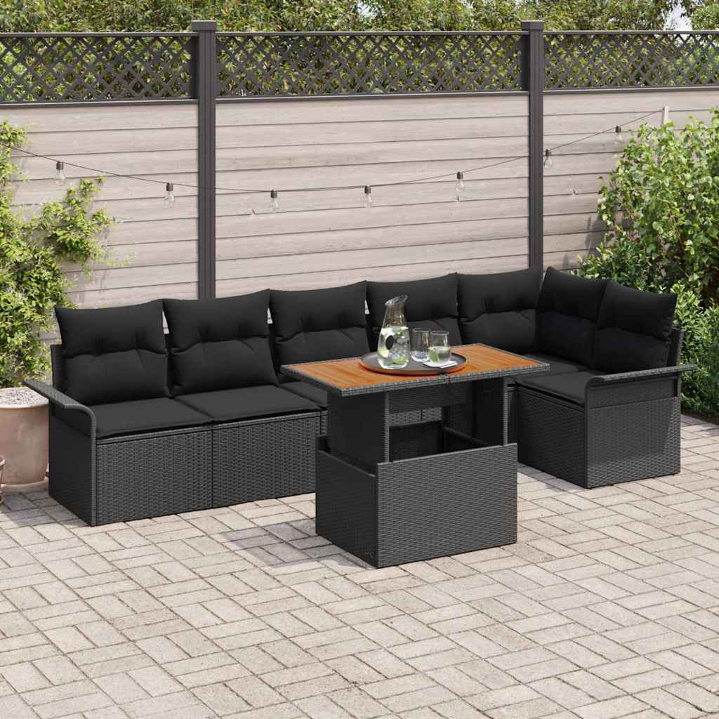 Havesofa Sæt 7 stk. Sort polyrattan