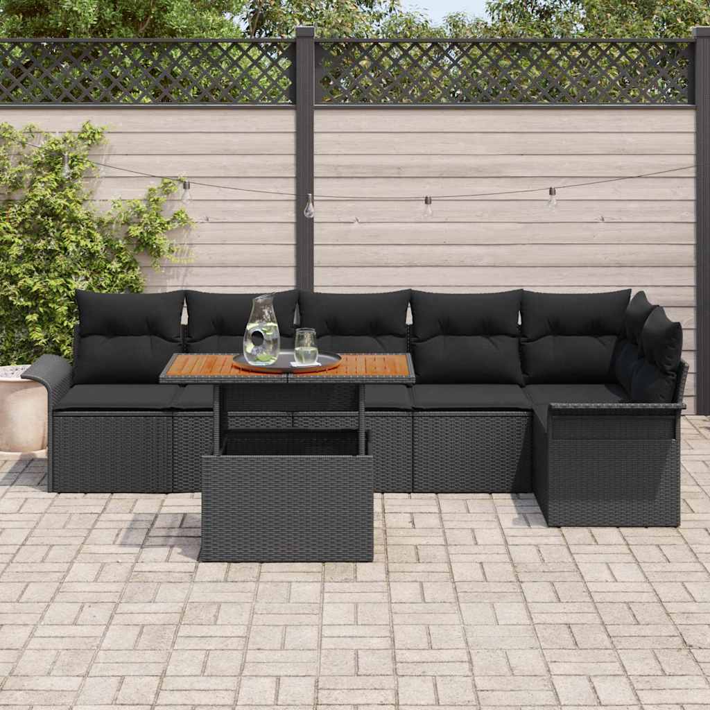 Havesofa Sæt 7 stk. Sort polyrattan