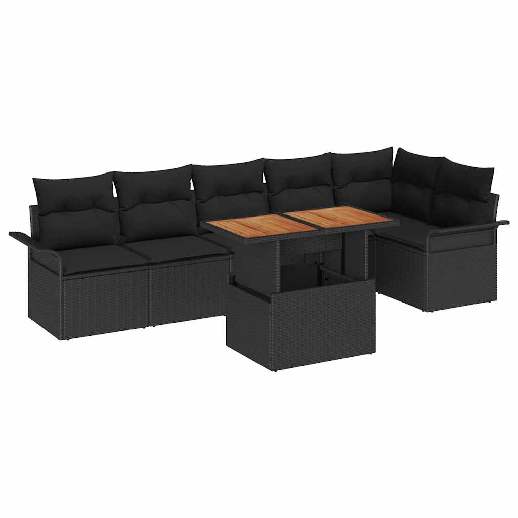 Havesofa Sæt 7 stk. Sort polyrattan