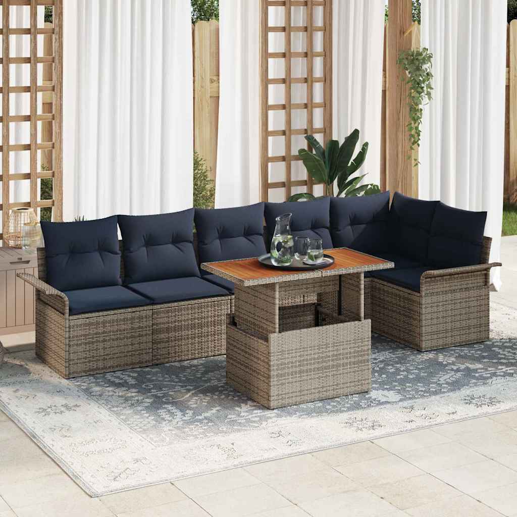 Havesofa Sæt 7 stk. Grå og Marineblå polyrattan