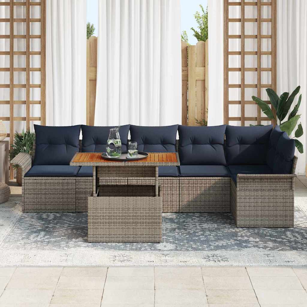 Havesofa Sæt 7 stk. Grå og Marineblå polyrattan