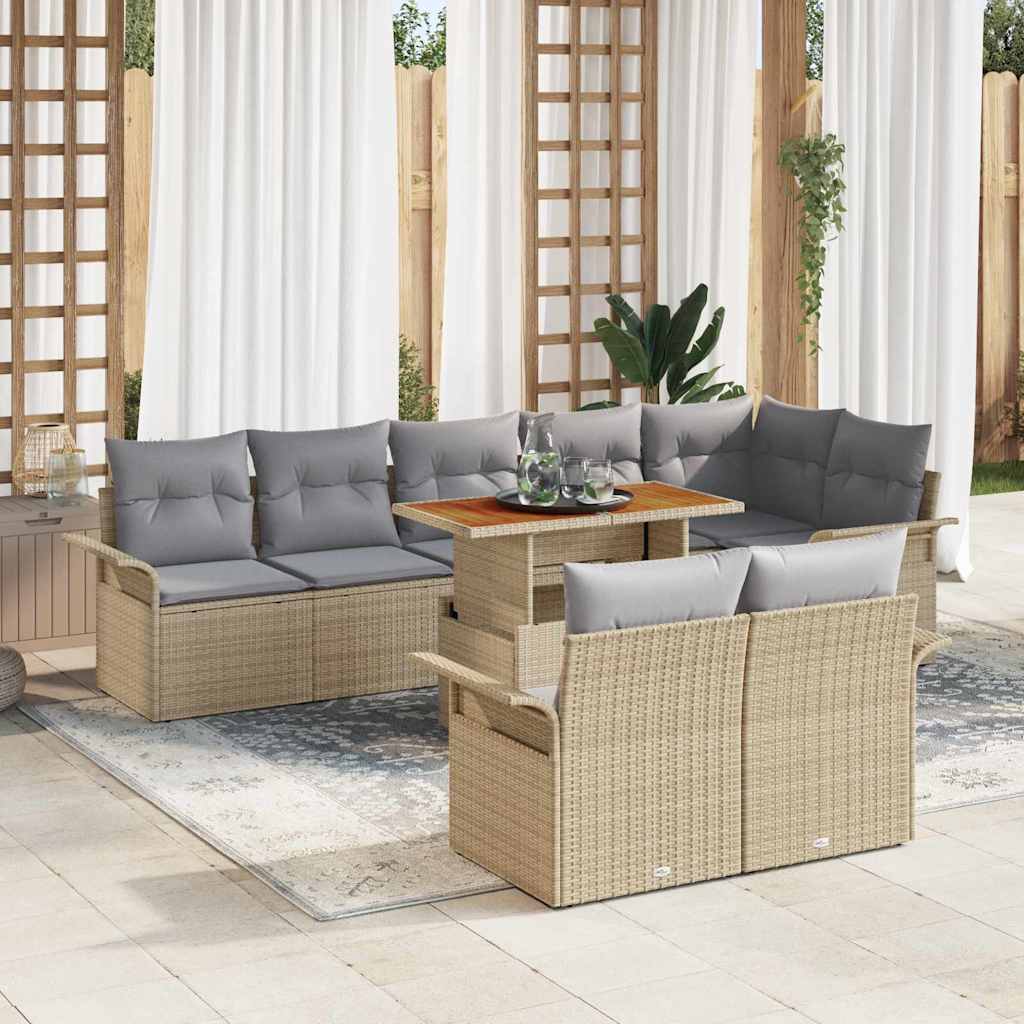 Havesofa Sæt 9 stk. Beige og lys grå polyrattan