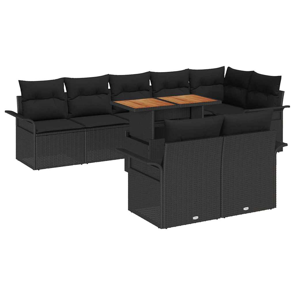 Havesofa Sæt 9 stk. Sort polyrattan