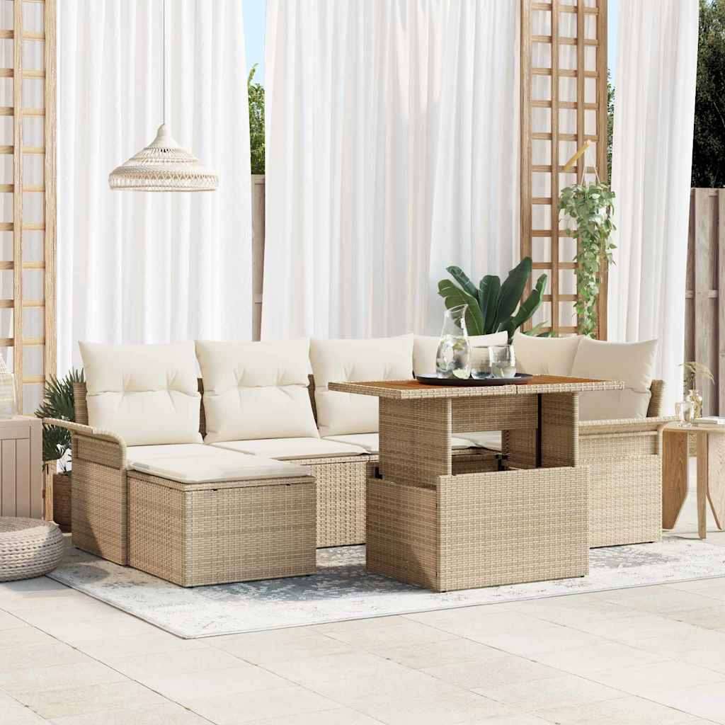 Havesofa Sæt 7 stk. Beige og creme polyrattan
