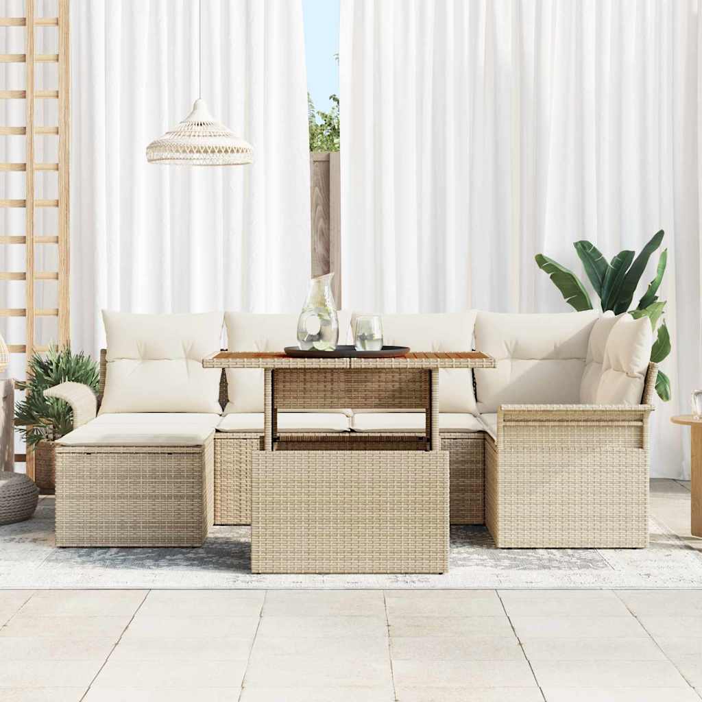 Havesofa Sæt 7 stk. Beige og creme polyrattan
