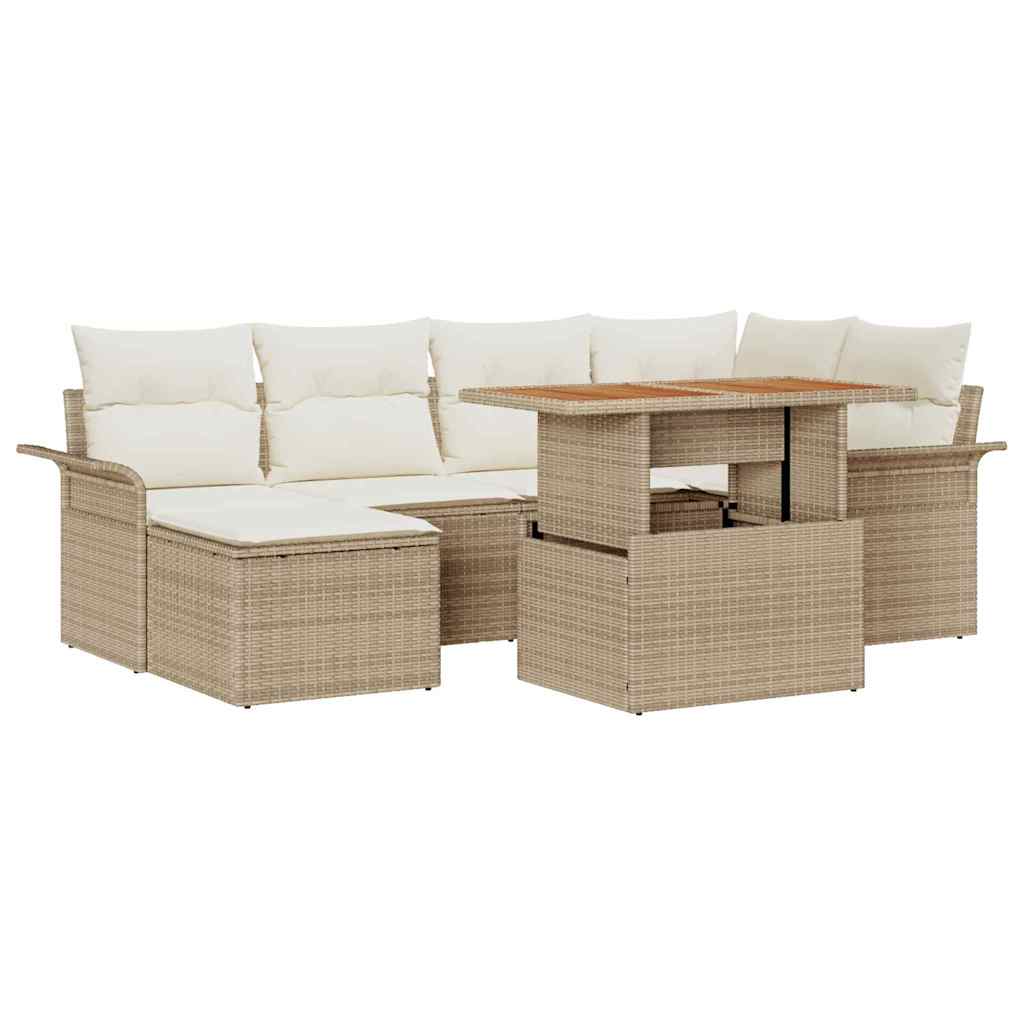 Havesofa Sæt 7 stk. Beige og creme polyrattan