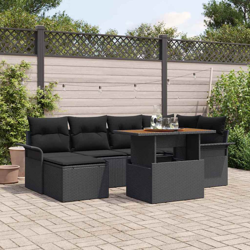 Havesofa Sæt 7 stk. Sort polyrattan