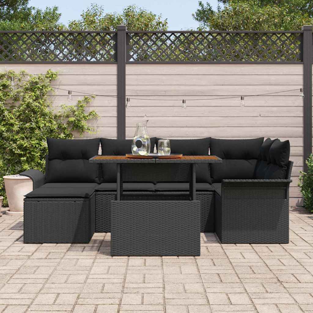 Havesofa Sæt 7 stk. Sort polyrattan