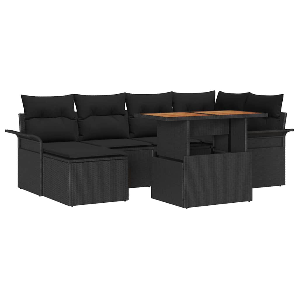 Havesofa Sæt 7 stk. Sort polyrattan