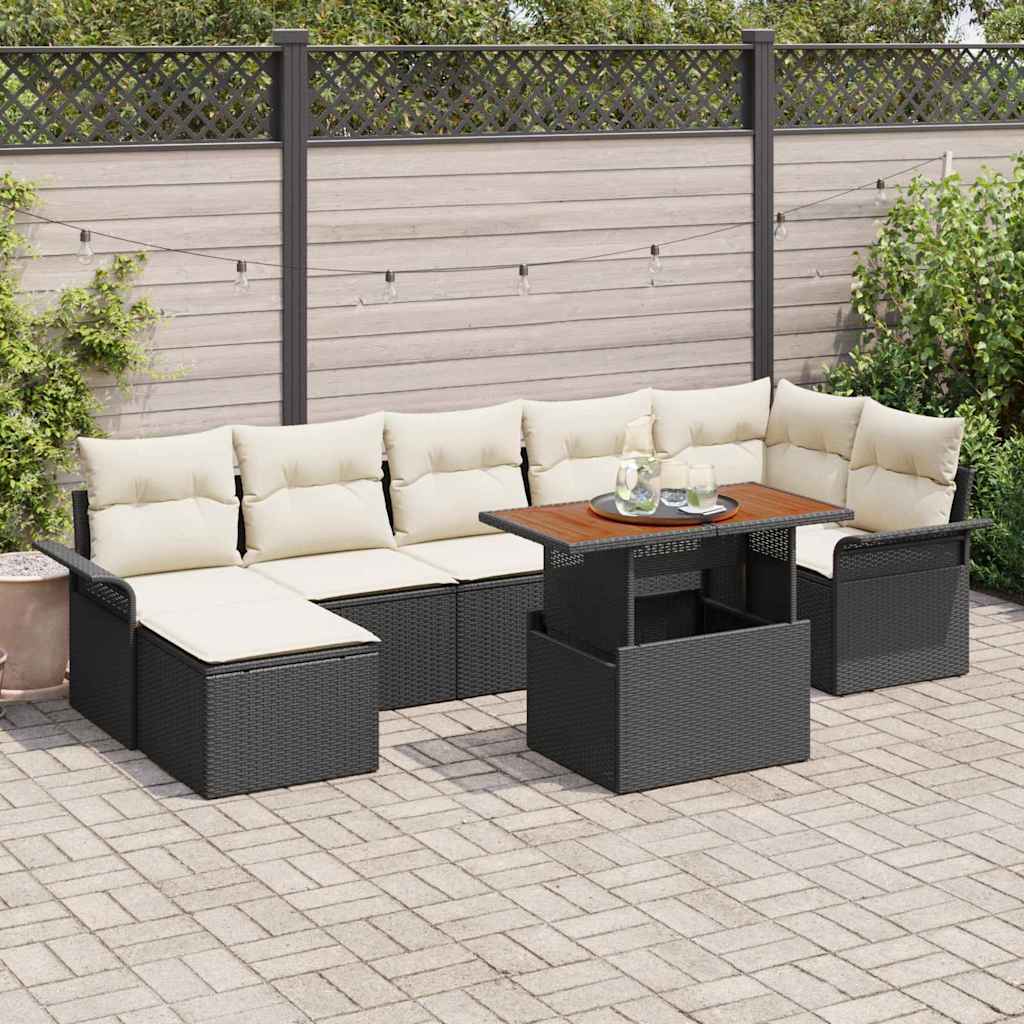 Havesofa Sæt 8 stk. Sort og Cream polyrattan