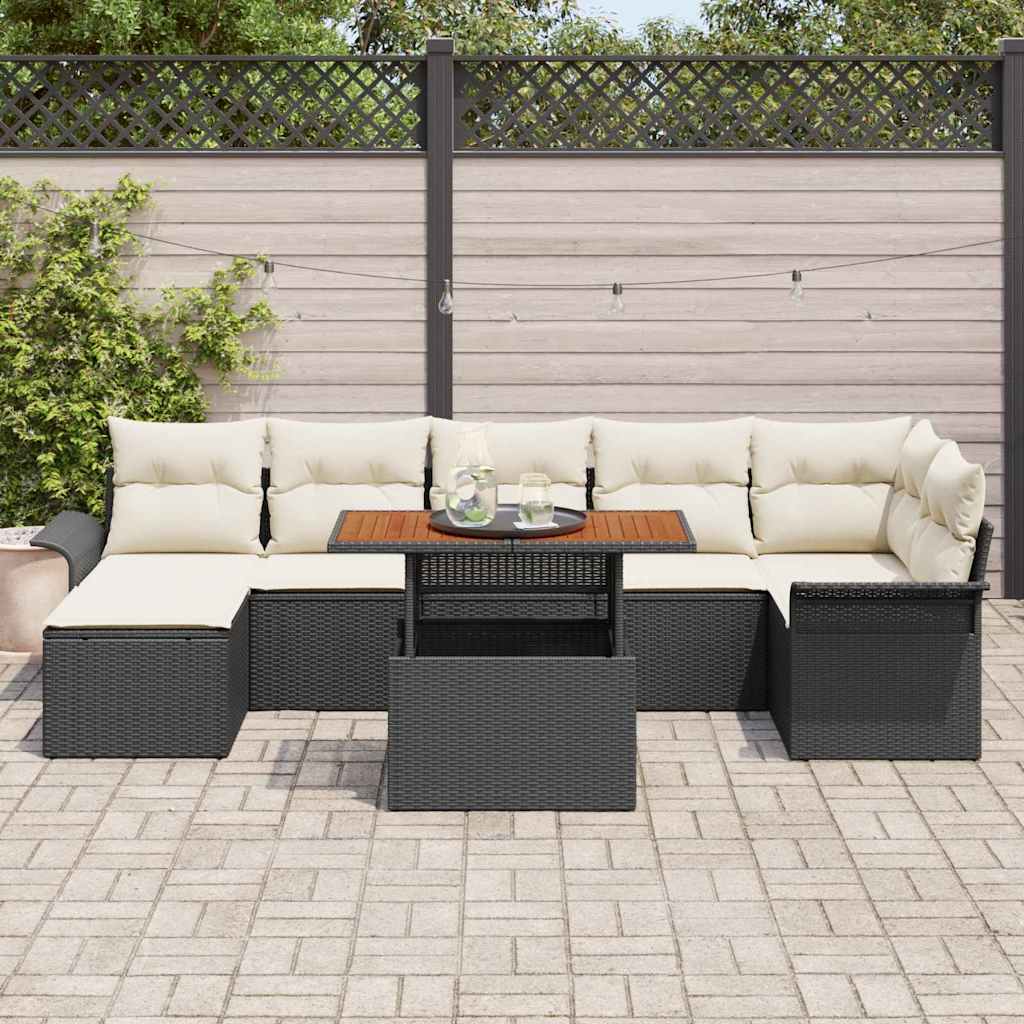 Havesofa Sæt 8 stk. Sort og Cream polyrattan