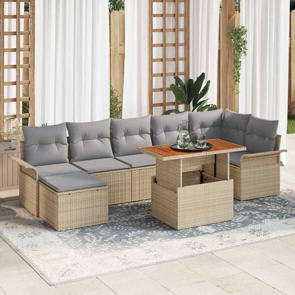 Havesofa Sæt 8 stk. Beige og lys grå polyrattan