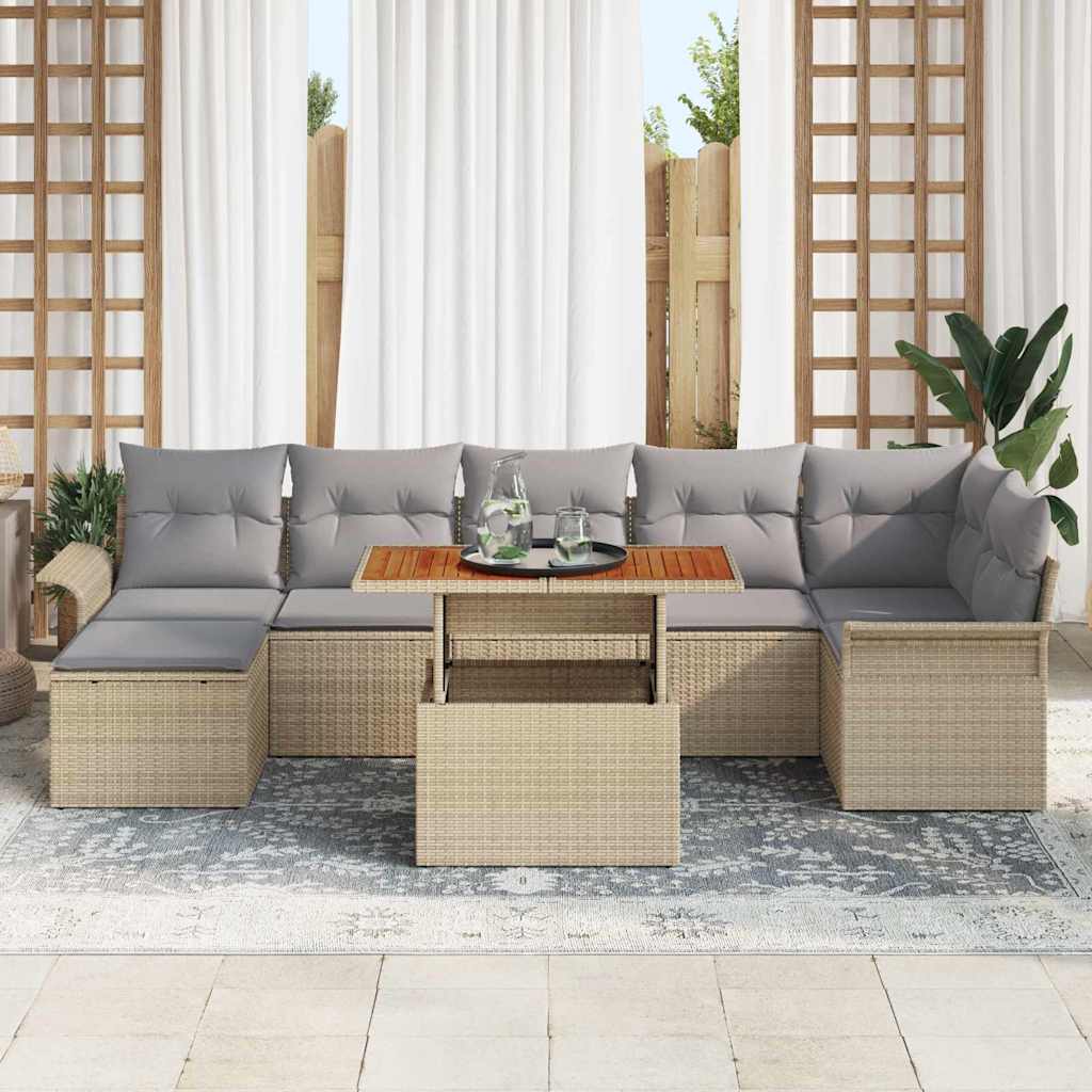 Havesofa Sæt 8 stk. Beige og lys grå polyrattan