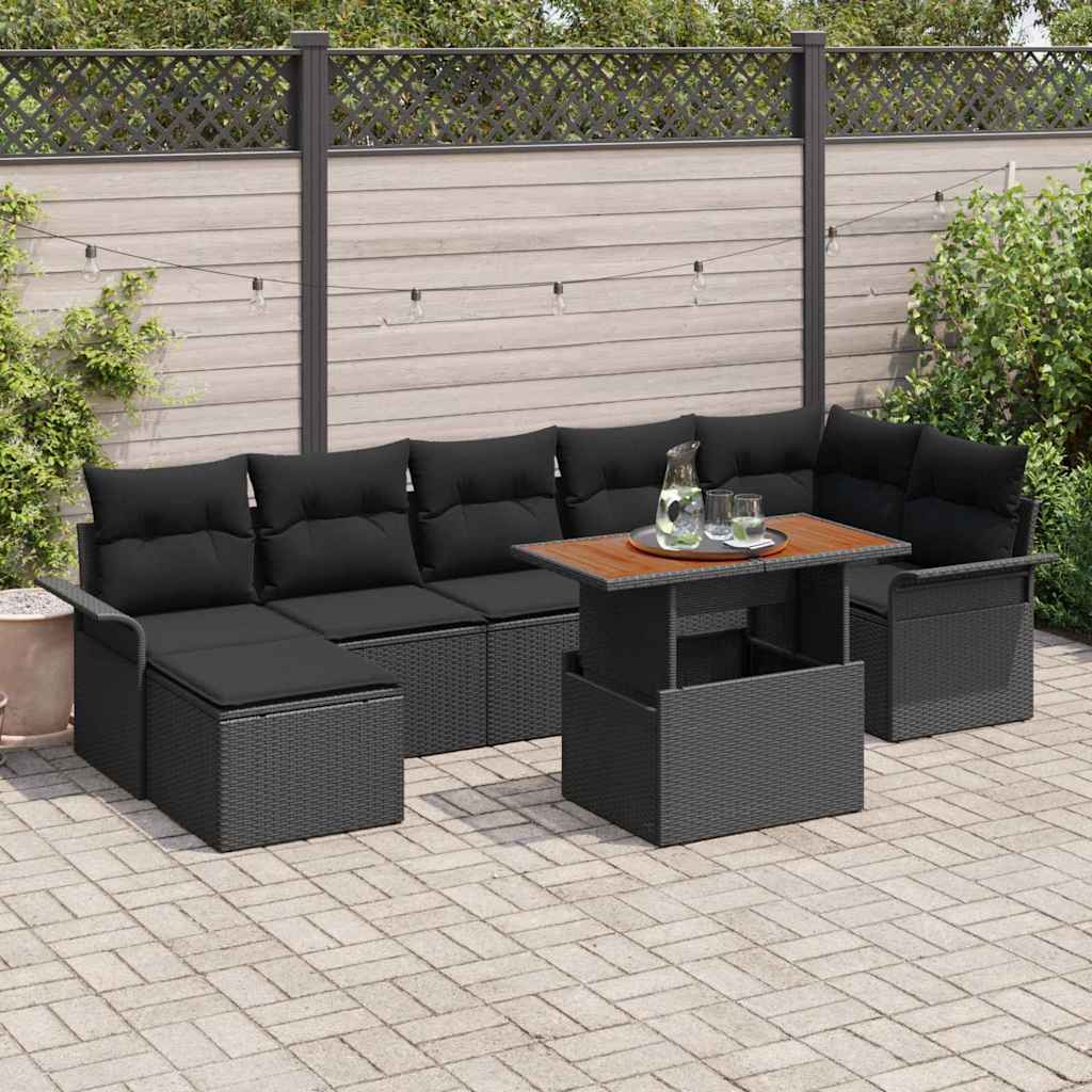 Havesofa Sæt 8 stk. Sort polyrattan