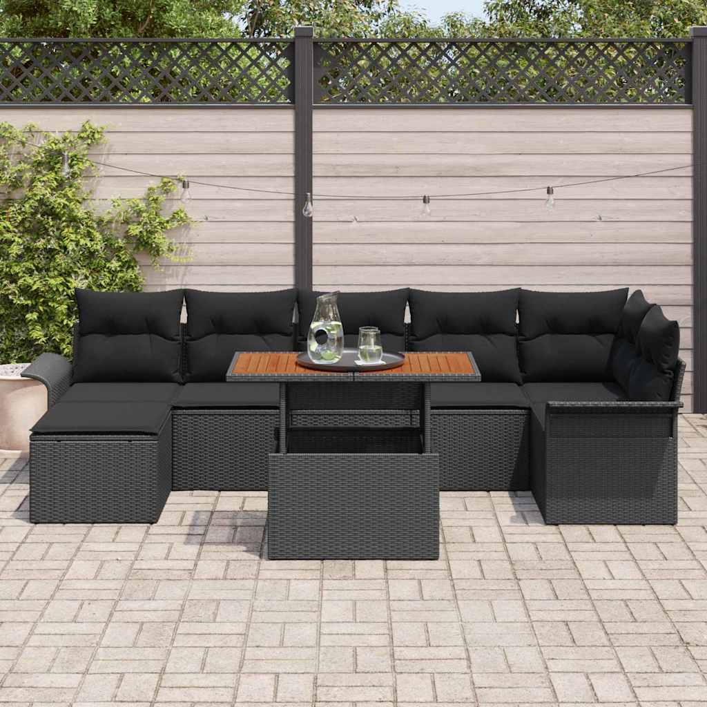 Havesofa Sæt 8 stk. Sort polyrattan