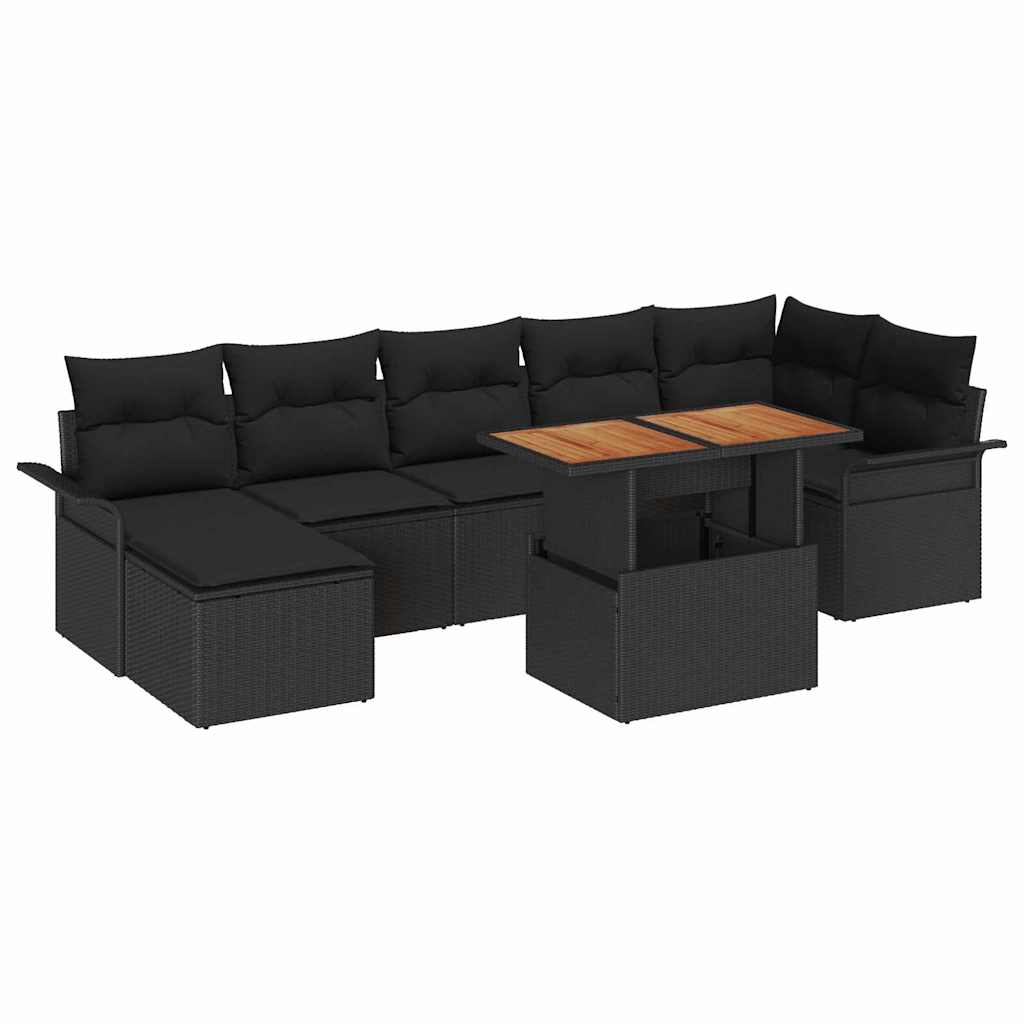 Havesofa Sæt 8 stk. Sort polyrattan