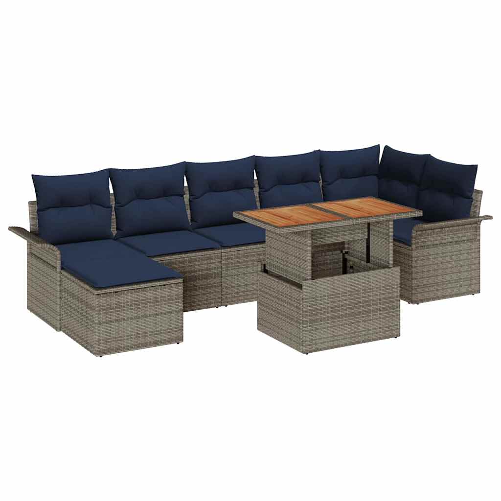 Havesofa Sæt 8 stk. Grå og Marineblå polyrattan