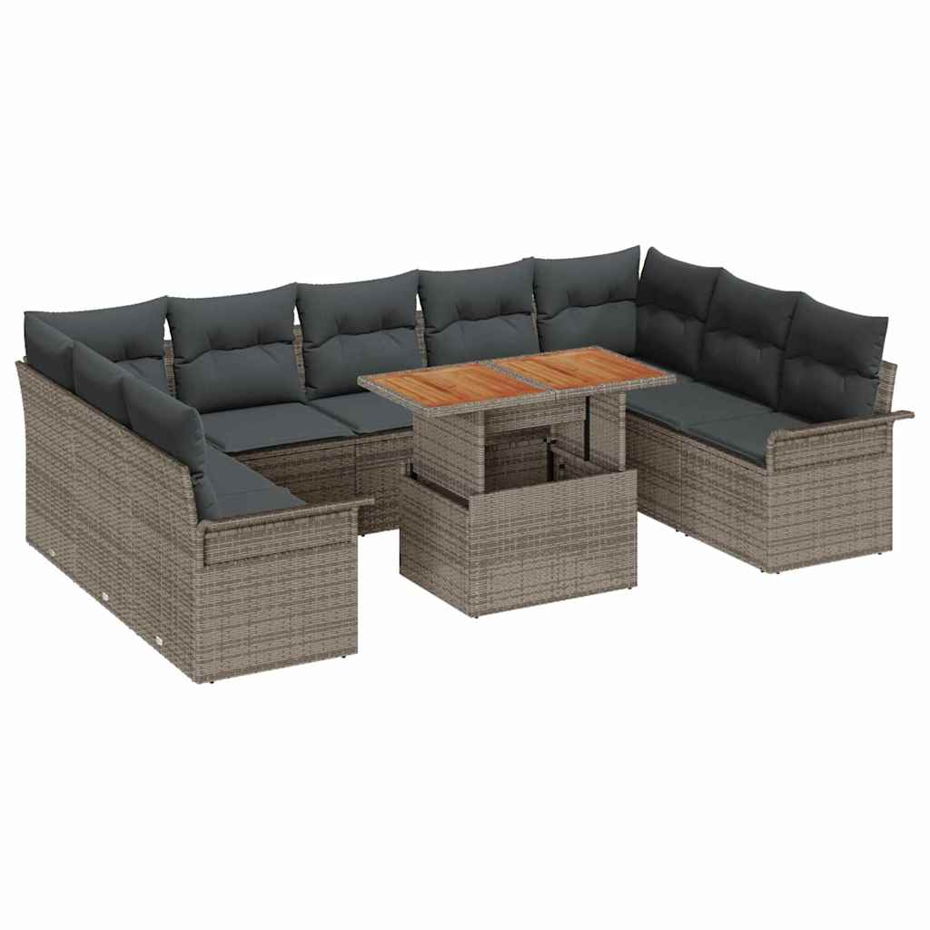 Havesofa Sæt 10 stk. Grå Polyrattan og pulverlakeret stål