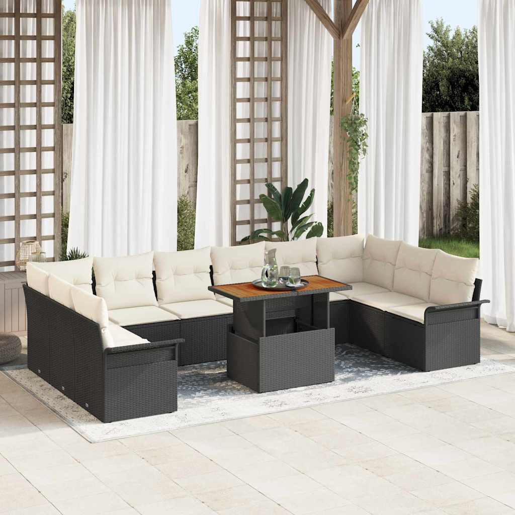 Havesofa Sæt 11 stk. Sort og Cream polyrattan