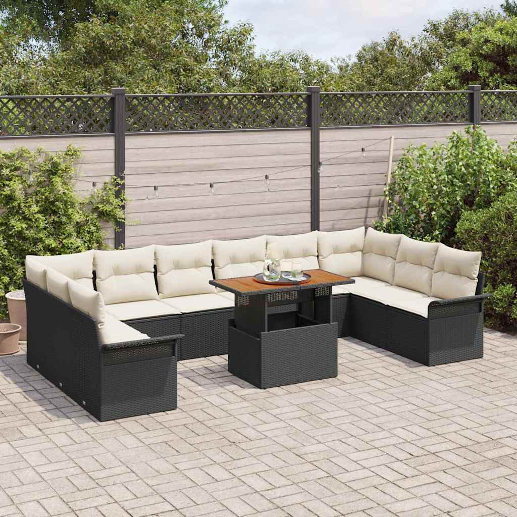 Havesofa Sæt 11 stk. Sort og Cream polyrattan