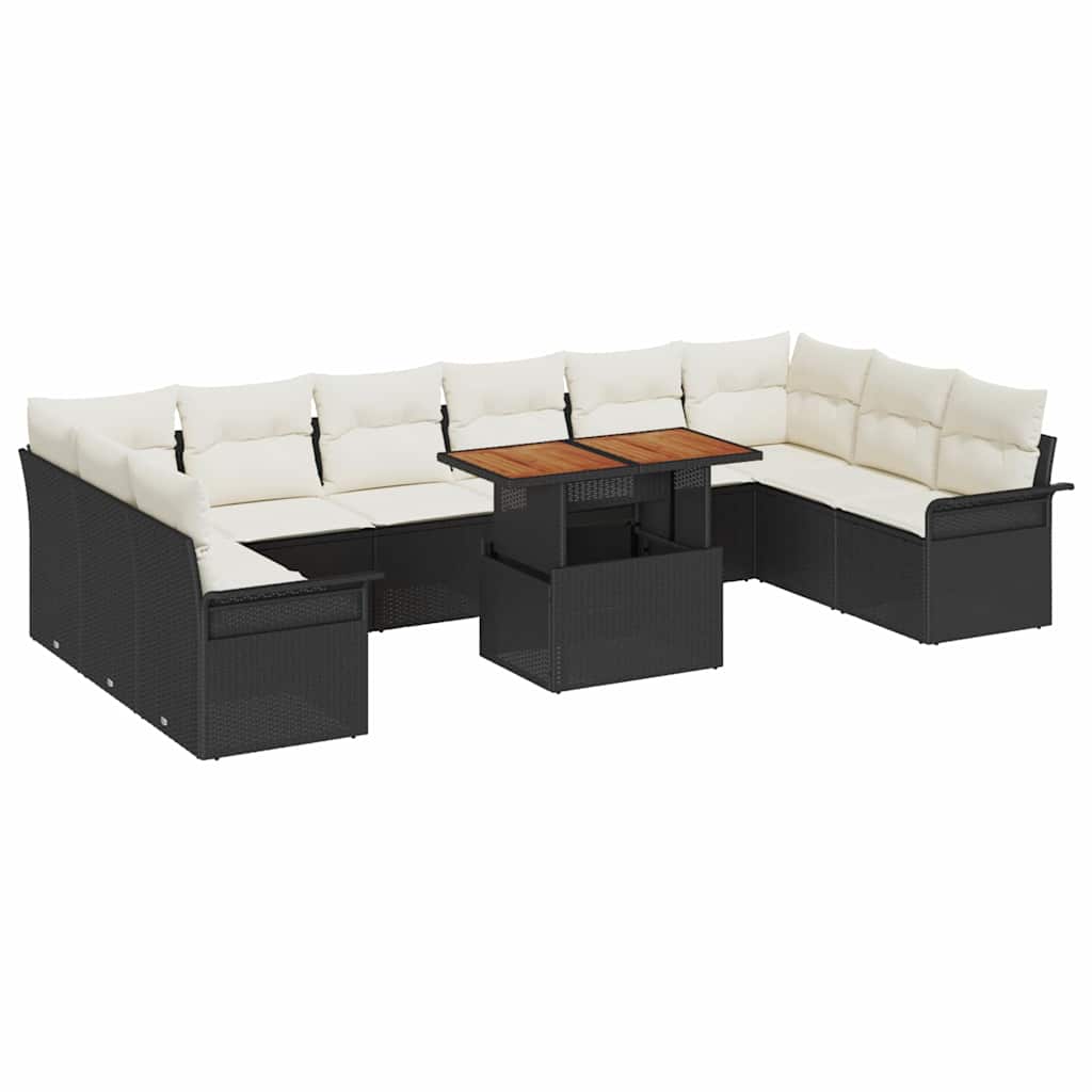 Havesofa Sæt 11 stk. Sort og Cream polyrattan