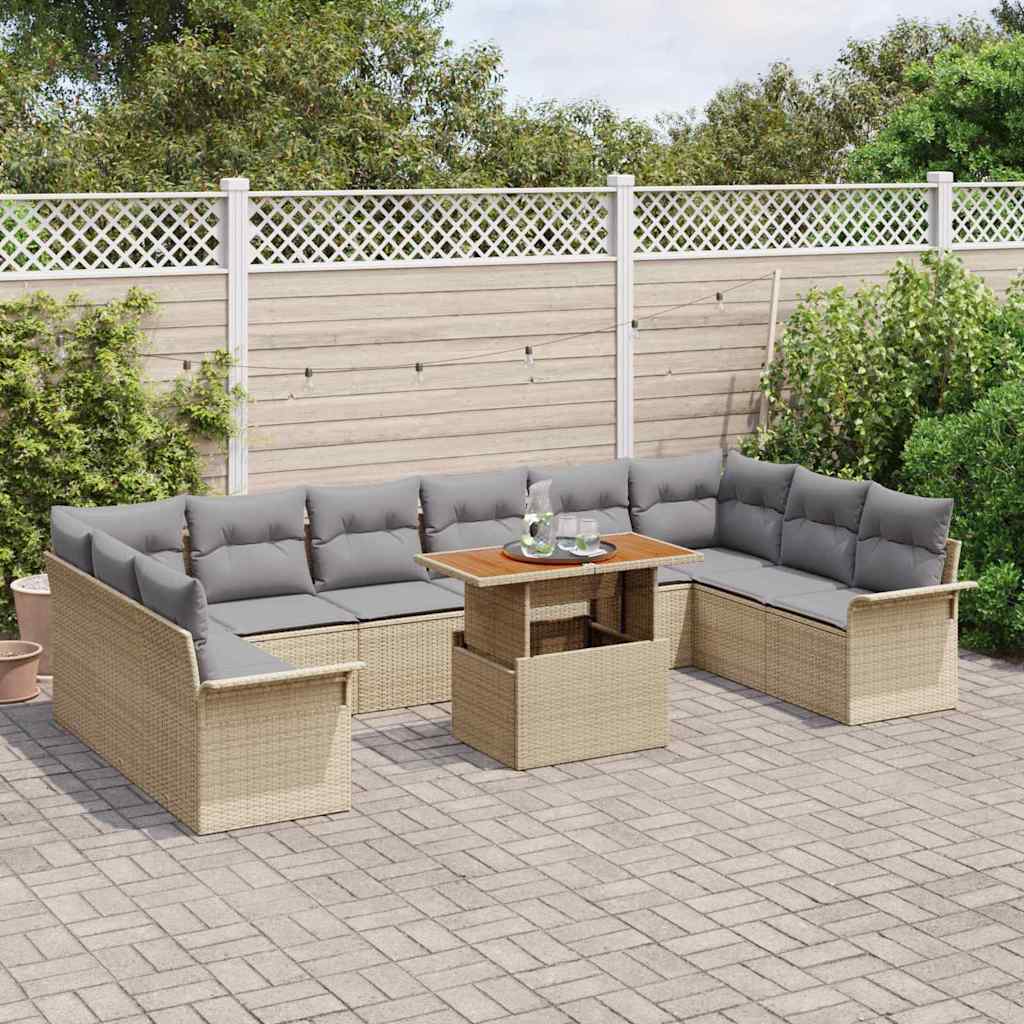Havesofa Sæt 11 stk. Beige og lys grå polyrattan