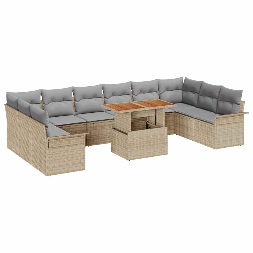 Havesofa Sæt 11 stk. Beige og lys grå polyrattan