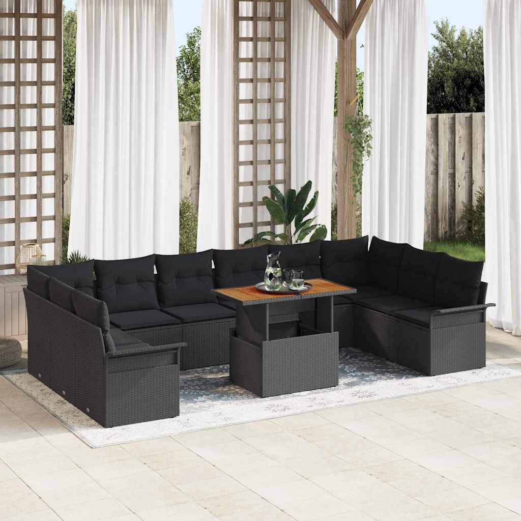 Havesofa Sæt 11 stk. Sort polyrattan