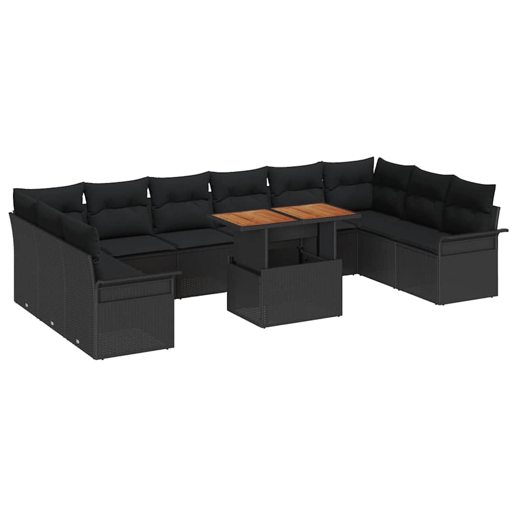 Havesofa Sæt 11 stk. Sort polyrattan