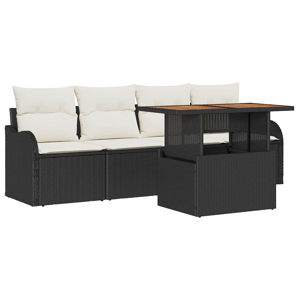 Havesofa Sæt 5 stk. Sort og Cream polyrattan