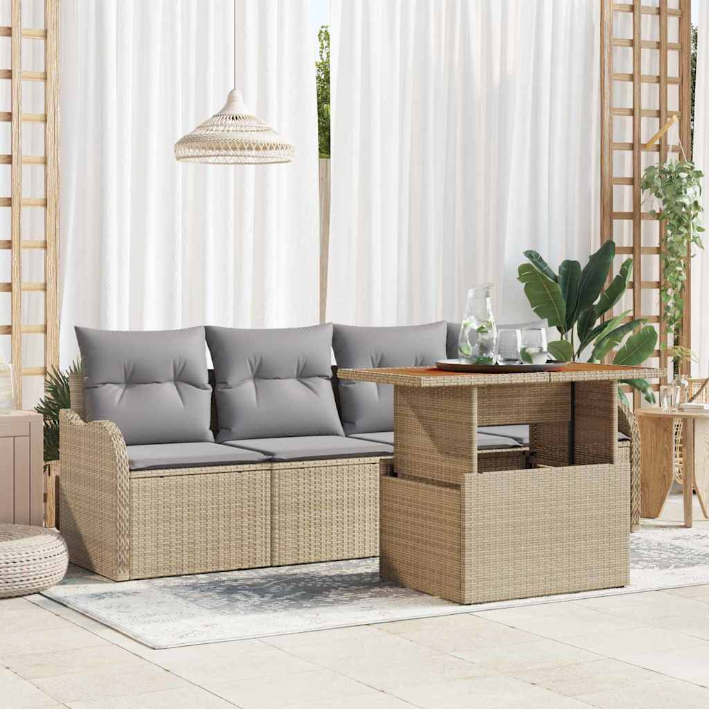 Havesofa Sæt 5 stk. Beige og lys grå polyrattan