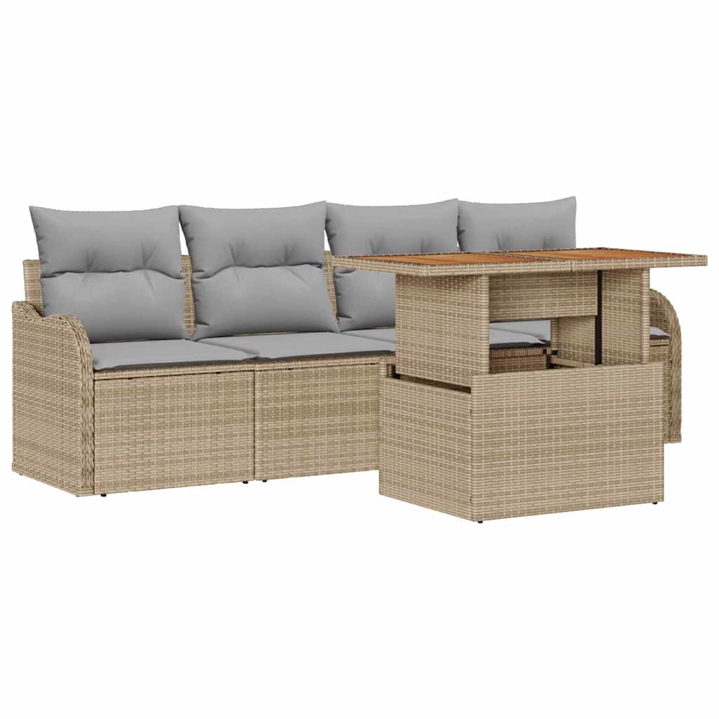 Havesofa Sæt 5 stk. Beige og lys grå polyrattan