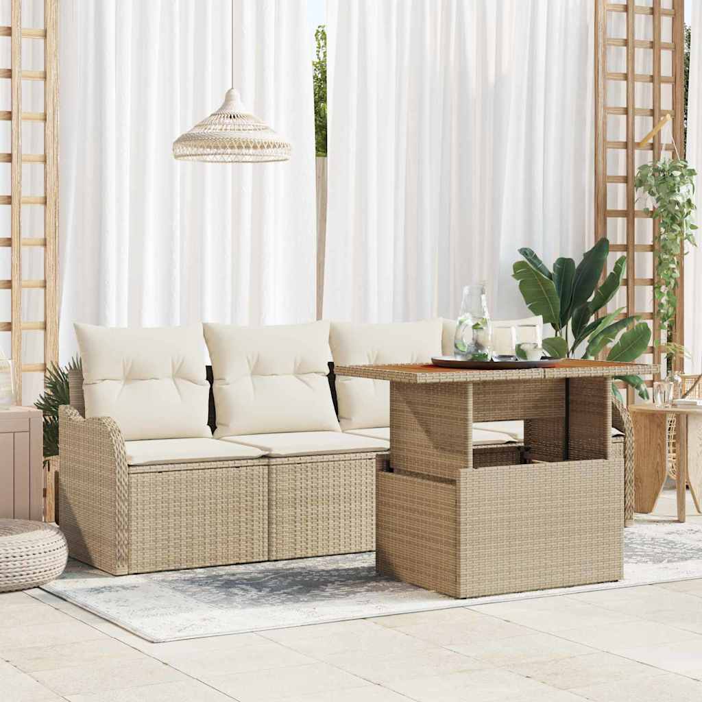 Havesofa Sæt 5 stk. Beige og creme polyrattan