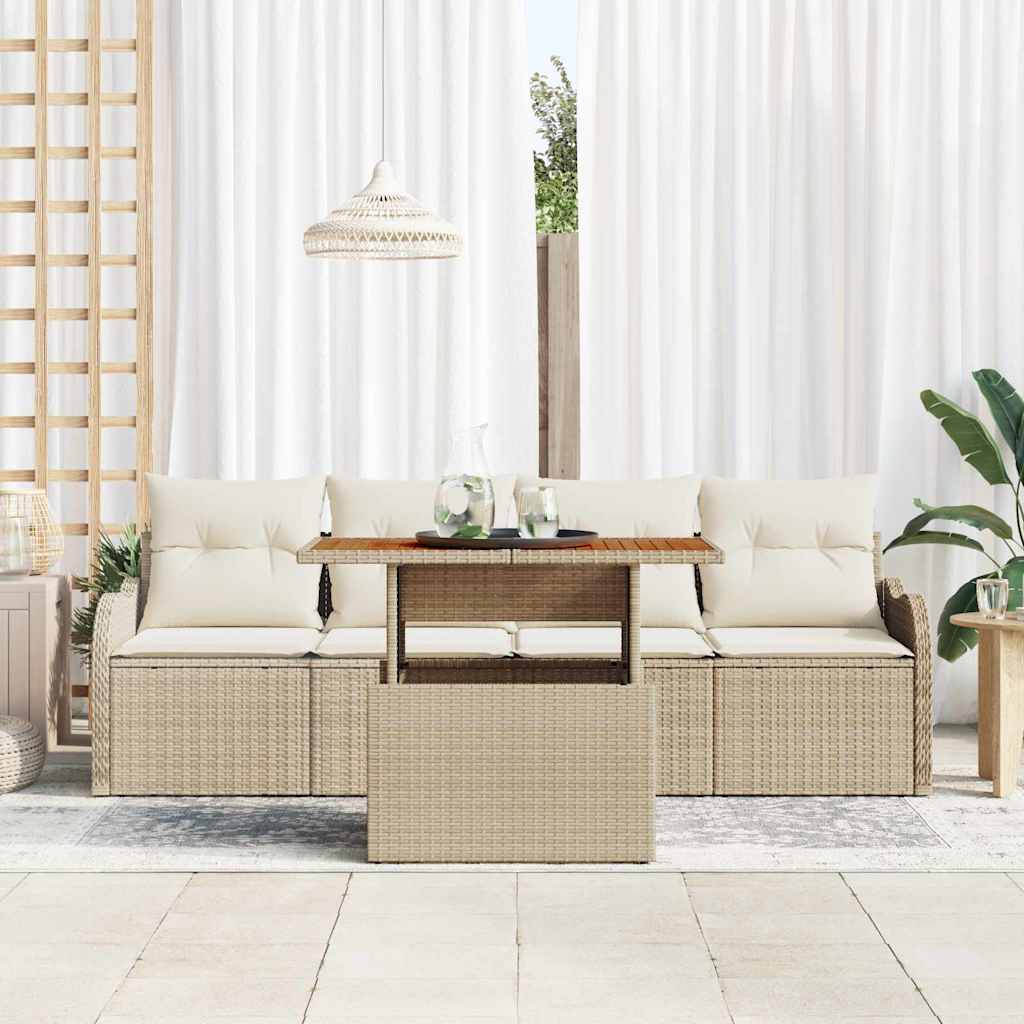 Havesofa Sæt 5 stk. Beige og creme polyrattan