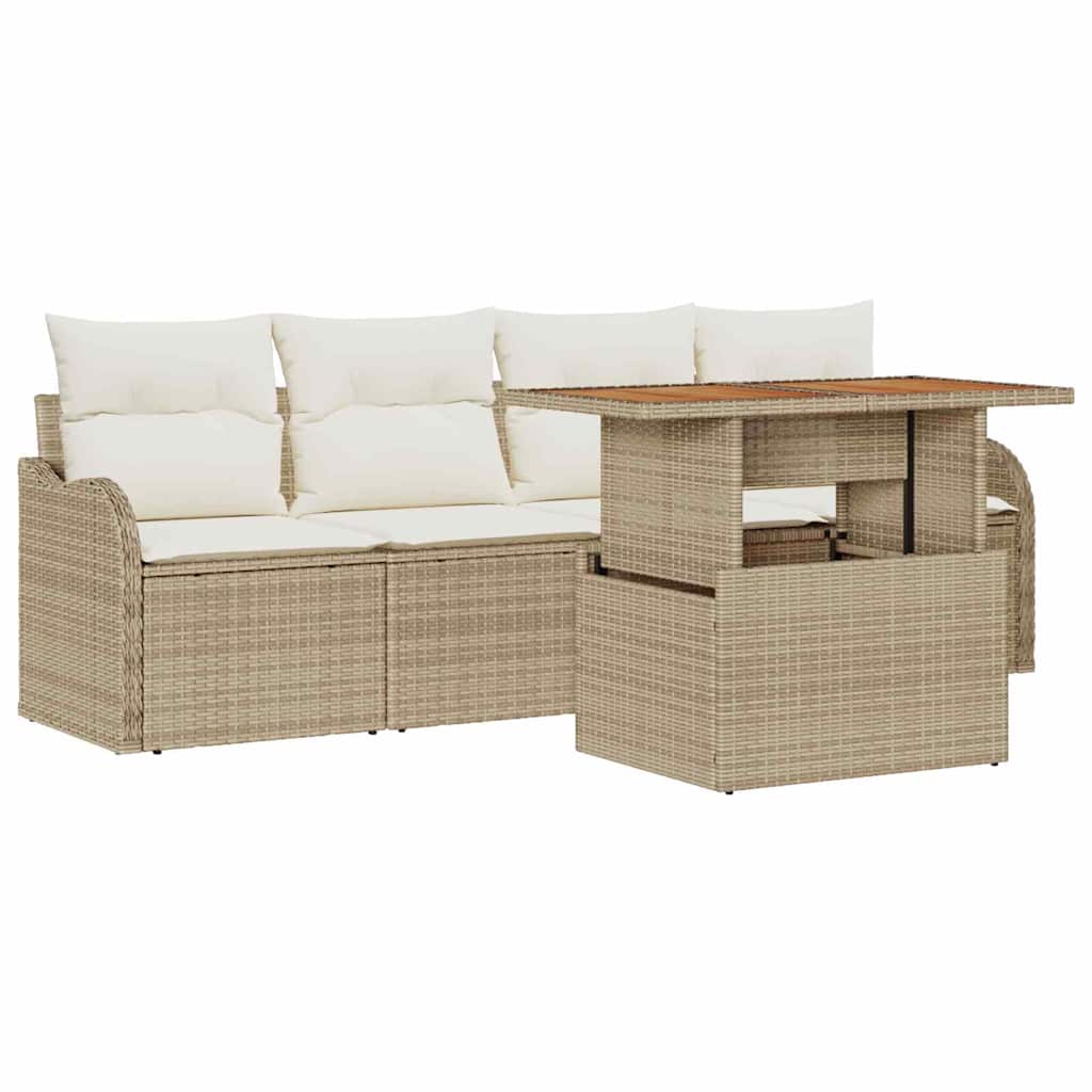 Havesofa Sæt 5 stk. Beige og creme polyrattan