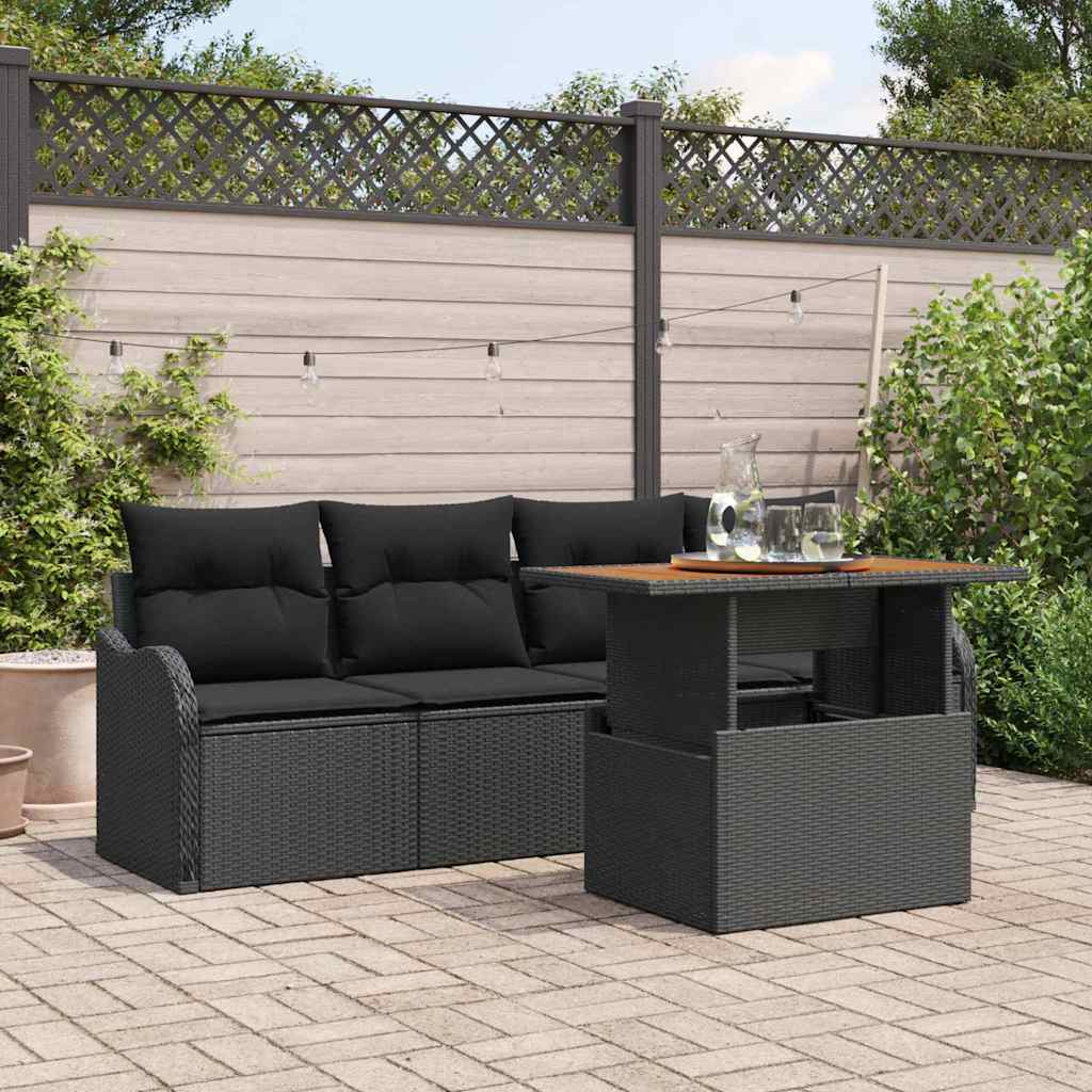 Havesofa Sæt 5 stk. Sort polyrattan