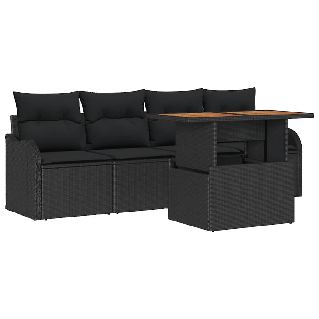 Havesofa Sæt 5 stk. Sort polyrattan