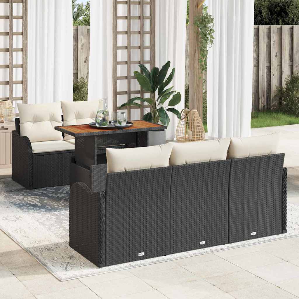 Havesofa Sæt 6 stk. Sort og Cream polyrattan