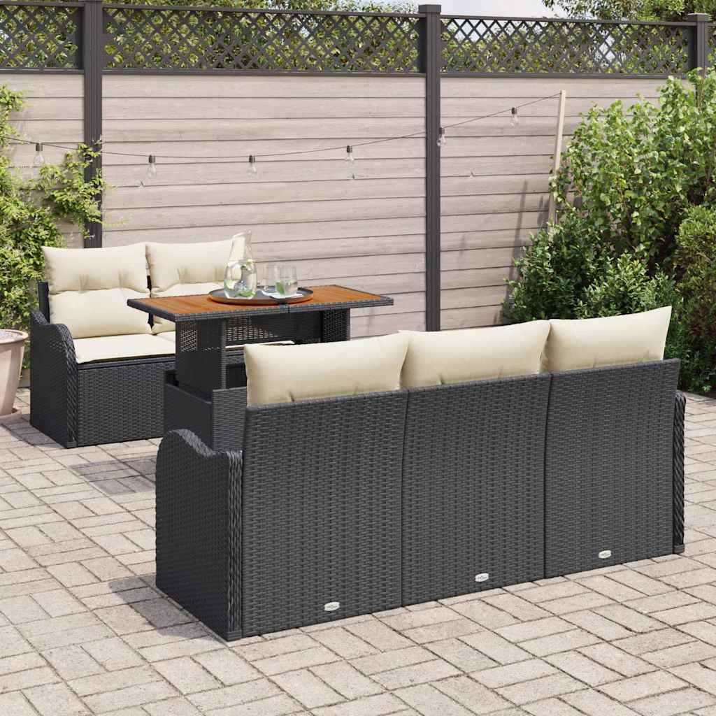 Havesofa Sæt 6 stk. Sort og Cream polyrattan