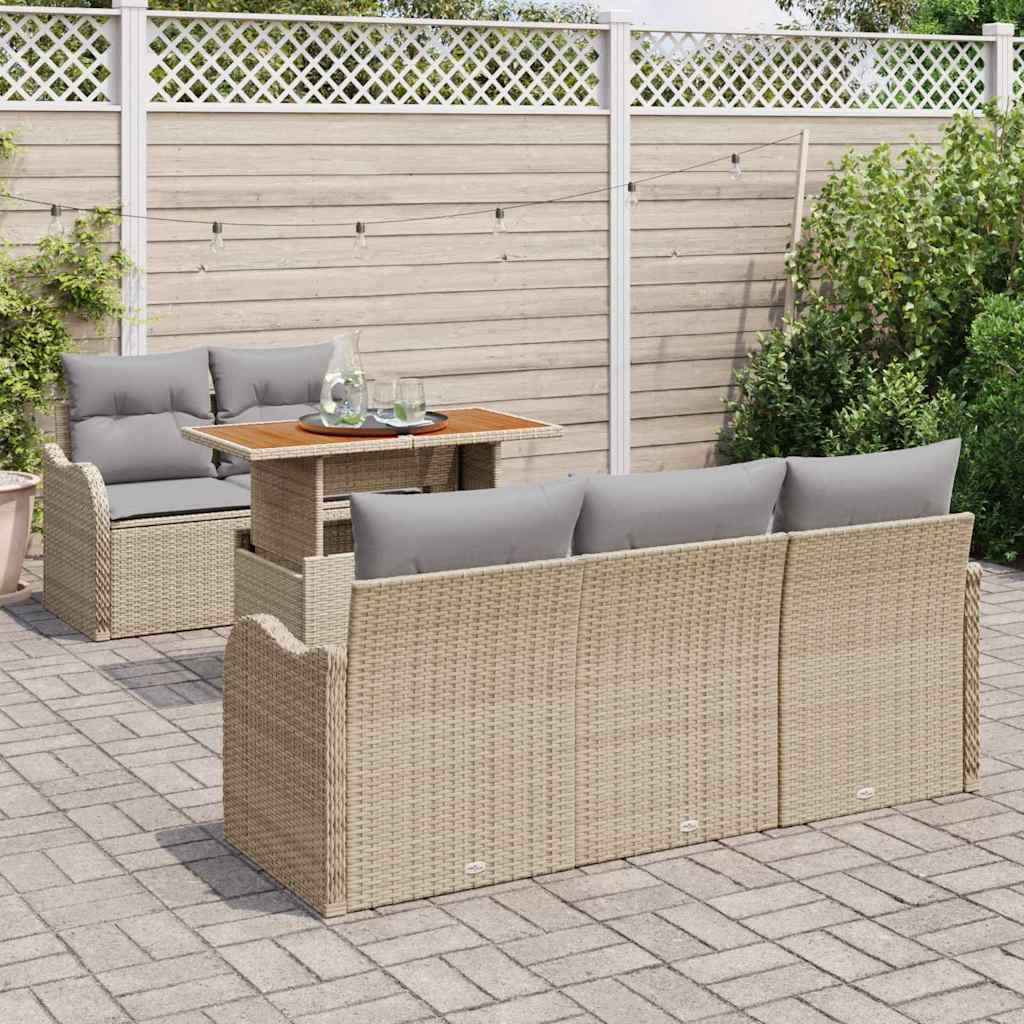 Havesofa Sæt 6 stk. Beige og lys grå polyrattan