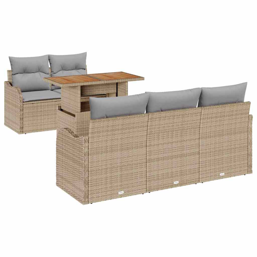 Havesofa Sæt 6 stk. Beige og lys grå polyrattan