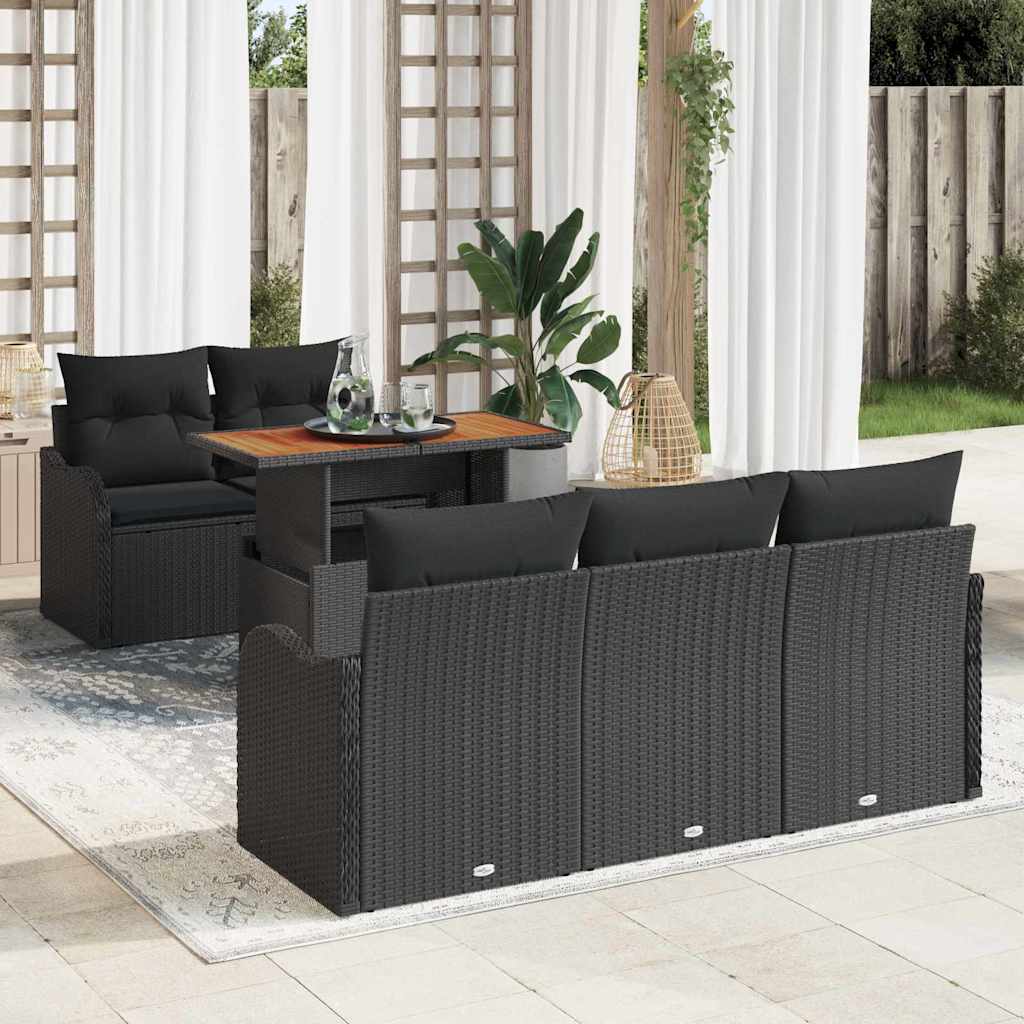 Havesofa Sæt 6 stk. Sort polyrattan