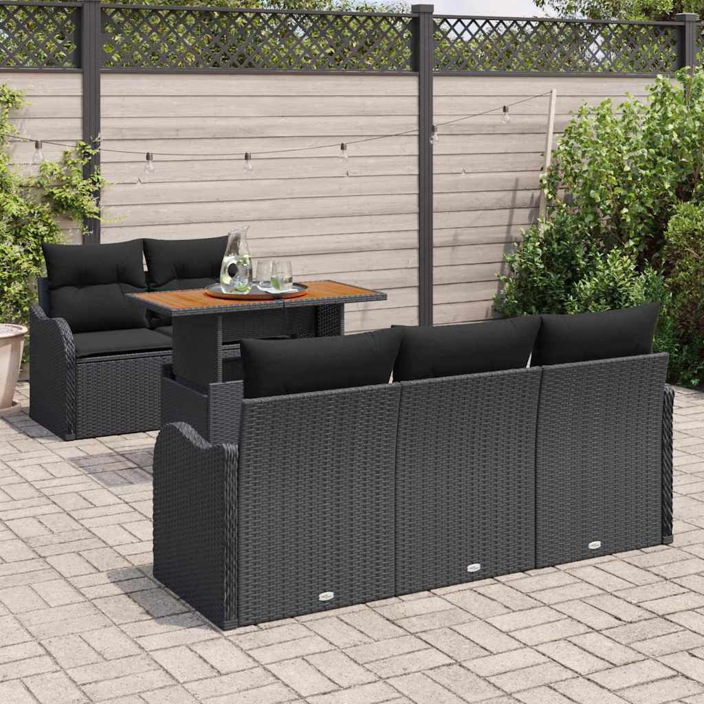Havesofa Sæt 6 stk. Sort polyrattan