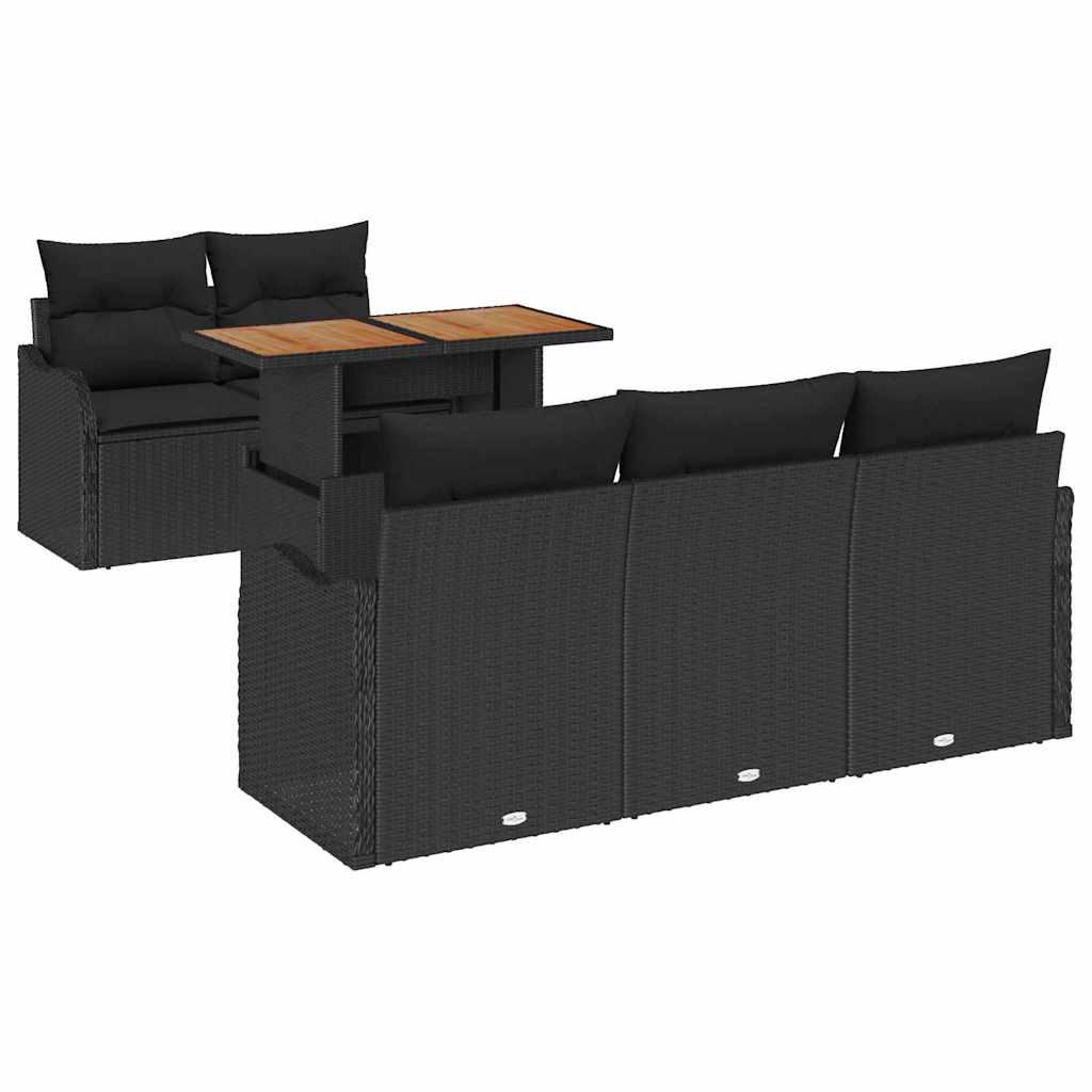 Havesofa Sæt 6 stk. Sort polyrattan